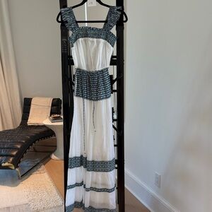 Garrie B White Maxi Dress with Navy Trim